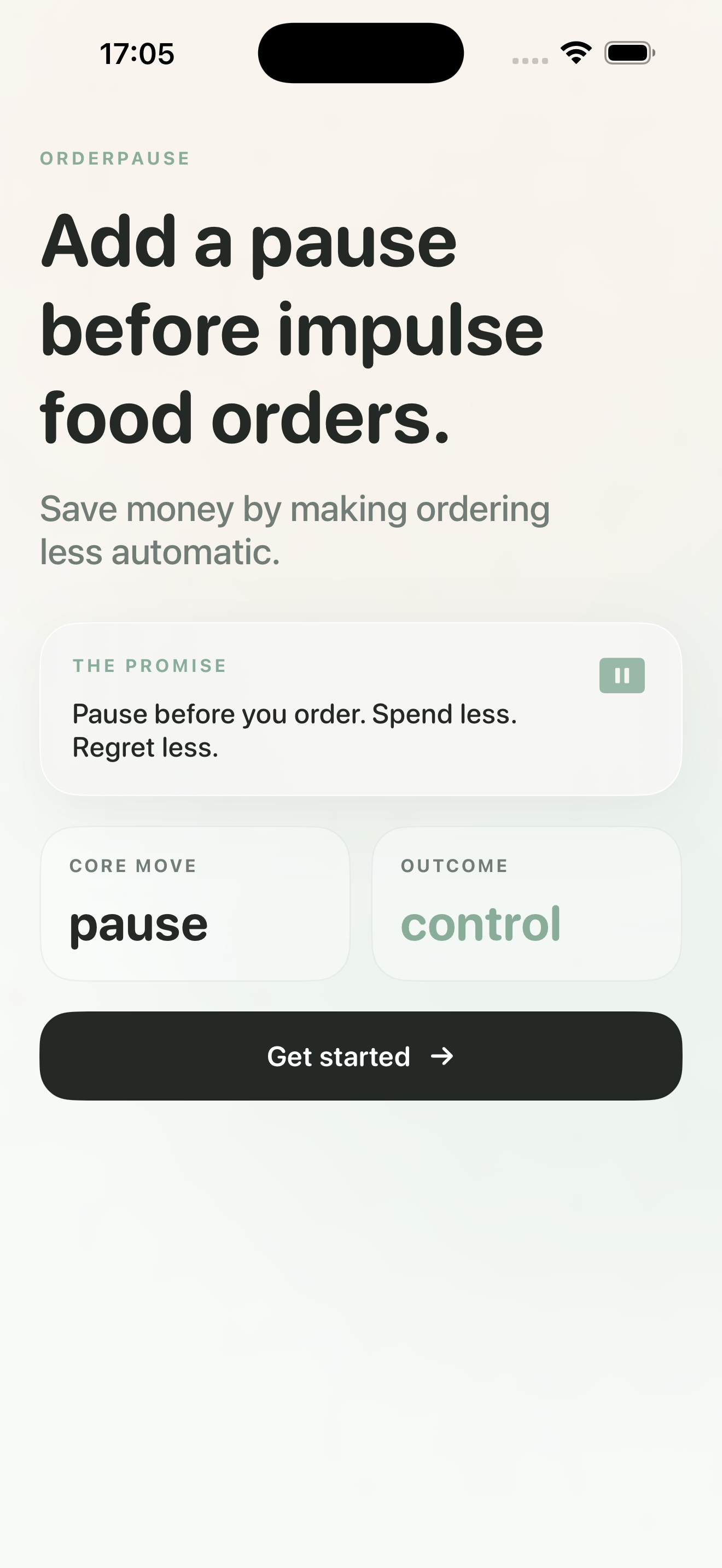 OrderPause onboarding screen