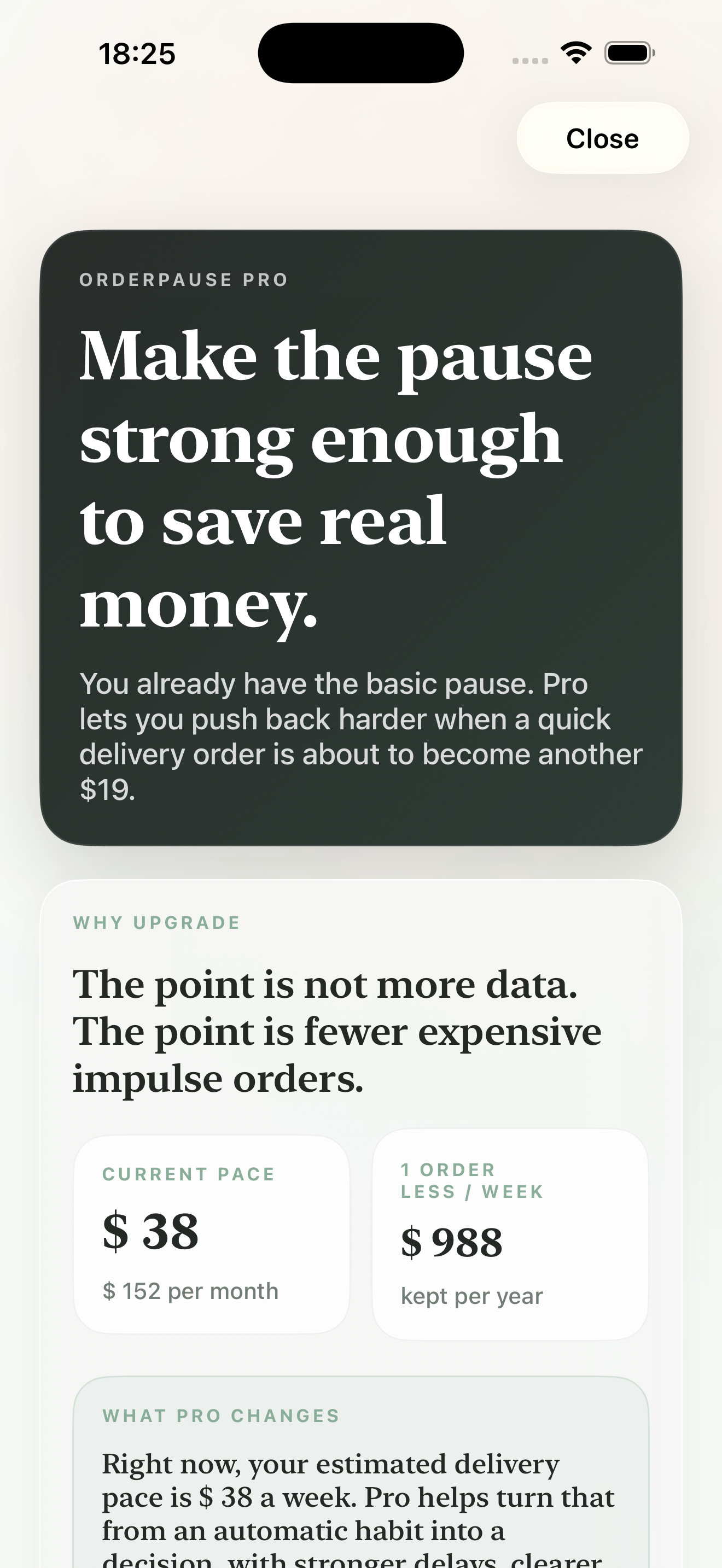 OrderPause Pro paywall screen